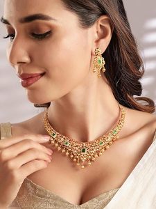 Conjunto de Collar y Pendientes de Aleación Chapada en Oro Ortodoxo Indio, Joyería de Boda para Mujer, Diseño Rani Haar, Patrón Floral, Estilo Clásico - Product Image 2