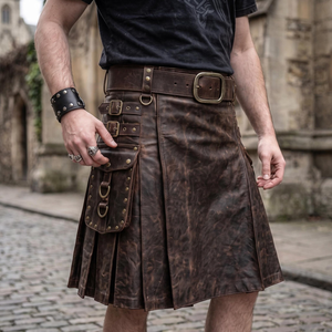 Men's Black Leather <b>Gladiator</b> Kilt Renaissance Sexy <b>Costume</b> with Belt-Eco-Friendly - Product Image 3