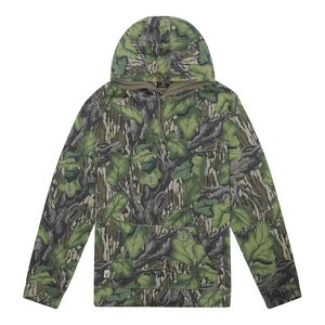 Sudadera con capucha de algodón inspirada en el camuflaje, hecha a mano, con acabado vintage lavado al ácido, corte holgado y corto, con cremallera. - Product Image 1