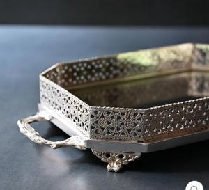 Rectangular Metal <b>Tray</b> With Perforated Design Traditional Style Decorative Serving <b>Tray</b> - Product Image 4