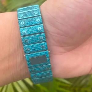 Reloj de Lujo Iced Out con Turquesa y Piedras Azules, Cuadrado, Totalmente Engastado en Diamantes, Estilo Hip Hop para Hombre, Joyería de Alta Calidad - Product Image 3