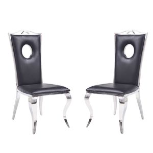 Set di 2 sedie da pranzo nere e cromate con seduta e schienale imbottiti in PU - Product Image 1