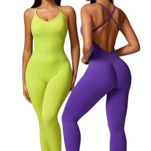 Mono de yoga de nailon para mujer con espalda cruzada, efecto fruncido en glúteos, ropa deportiva de gimnasio, mono de una pieza, ropa moldeadora - Product Image 6