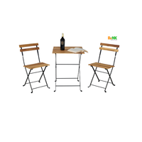 Ensemble de table et de chaises pliantes en bois d'acacia moderne 3 pièces Style bistrot Résistant aux UV/à l'eau Extérieur Chambre Cour Cuisine Acier
