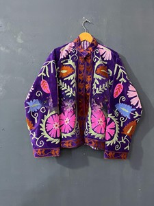 Handcrafted Traditional Indian Luxury Suzani Embroidery Velvet Jacket for Women Premium Purple <b>Boho</b> Winter Coat - Product Image 1