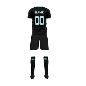 Ensemble de maillot de football noir pour homme avec accents bleu clair, sublimé, manches courtes, anti-humidité, ajusté, pour toutes les saisons, vêtements de sport - Product Image 2