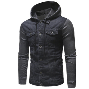 Men's Color Blocking Denim <b>Jacket</b> <b>White</b> Black Half Turn-down Collar Casual Washed Cotton Regular Fit Autumn Style - Product Image 1