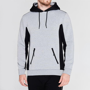 Sweat-shirt à capuche pour homme gris et noir avec empiècements, en polaire décontracté avec poches zippées, coupe classique, idéal pour l'automne - Product Image 1