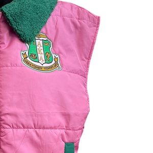 Chaleco Acolchado Rosa y Verde para Mujer, Chaqueta sin Mangas, Ligera, Cálida, Informal, Estilo Sorority, Moda de Invierno - Product Image 3