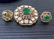 Gold Plated Silver Flower <b>Pendant</b> Necklace <b>Emerald</b> Cut Green Stones Women's Vintage Engagement Statement Jewelry Gift - Product Image 3