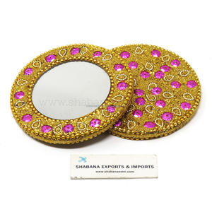 Miroir de poche compact style boutique indien en laque scintillante avec incrustations de pierres de qualité supérieure, mignon mini miroir de maquillage de vanité - Product Image 5