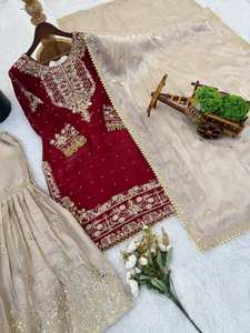 Ensemble de paillettes indiennes brodées Sharara Gharara Kurti de créateur pakistanais vêtements ethniques 3 pièces ensemble Georgette robe ethnique prête à l'emploi - Product Image 4