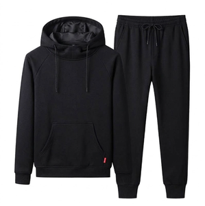 Ensemble de jogging unisexe gris à capuche, couleur unie, manches longues, pantalon à cordon de serrage, survêtement en coton respirant pour l'automne - Product Image 3