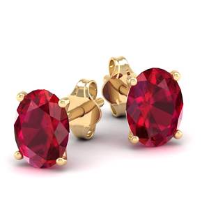 Boucles d'oreilles solitaires REYES en or rose 14K 18K 22K avec rubis taille ovale 2,5 carats pour femme, fermoir à vis, prix de gros, pour mariage - Product Image 6