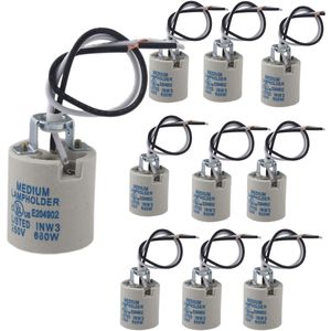 Douilles à vis en céramique standard moyennes E26/E27, 10 pièces, supports d'ampoules halogènes avec fil pour bases de lampes standard moyennes - Product Image 1