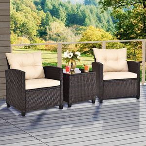 Set di 3 Pezzi di Mobili da Giardino in Rattan con 4 Cuscini Rimovibili - Product Image 2