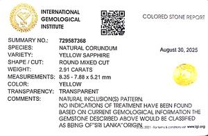 Zafiro amarillo natural redondo de 2.91 quilates de Sri Lanka, piedras sueltas para la fabricación de joyas y tabla Ratti 3.25 YRIS-211 - Product Image 6