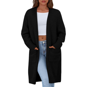 Cardigan long en maille côtelée essentiel pour femme, ouvert sur le devant, à manches longues, pour l'automne et l'hiver, style décontracté, idéal pour l'hiver - Product Image 1