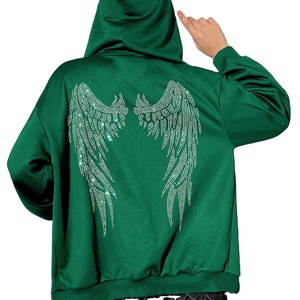 Sudadera con capucha de lana con cremallera completa de invierno con patrón sólido de diamantes de imitación para hombre personalizada hecha con material de alta calidad - Product Image 1