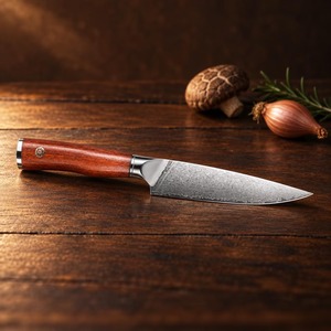 Couteau de chef en acier Damas, lame de 4-5,9 pouces, forgé à la main, finition satinée, manche en bois de rose, épaisseur de 3,0 mm, style traditionnel, pour droitier - Product Image 3