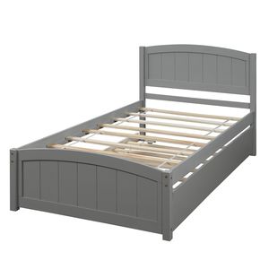 Letto a piattaforma in legno per una persona con letto estraibile, colore grigio - Product Image 5