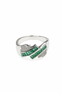 <b>Emerald</b> and Diamond <b>Ring</b> in 92.5 Sterling <b>Silver</b> KLSR-12197 - Product Image 2