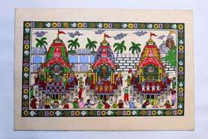 Obra de arte hecha a mano, pintura tradicional Pattachitra que representa la Jagannath Rath Yatra, para colgar en la sala de estar. - Product Image 5