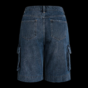 Pantalones cortos de mezclilla vintage para hombre, corte relajado, con bolsillos grandes con solapa, estilo urbano - Product Image 4