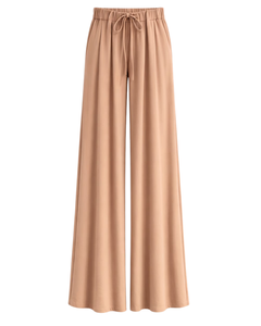 Custom Khaki Wide Leg Pants Women Casual High Waist <b>Drawstring</b> <b>Trousers</b> Loose Fit Straight Pants Comfortable Lounge Wear Fashion - Product Image 1