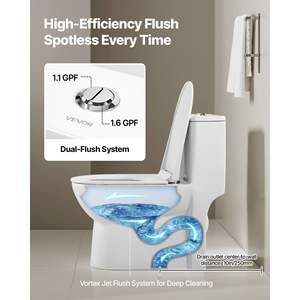 Inodoro de Una Pieza con Doble Descarga de 1.1/1.6 GPF, Asiento de Baño Cómodo de 10 Pulgadas de Altura Estándar, Diseño con Falda Fácil de Limpiar - Product Image 4