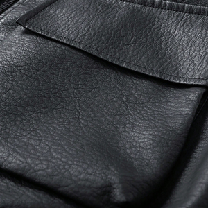 Premium Quality Hip Hop Style Black Color Durable <b>Lightweight</b> Easy Wear OEM ODM Genuine Leather Stand Zipper <b>Men's</b> <b>Jackets</b> - Product Image 6