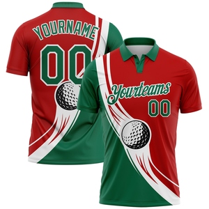 Vente en gros directe OMMIZ INDUSTRY, polo de golf personnalisé rouge, vert et blanc avec motif 3D, performance optimale - Product Image 1