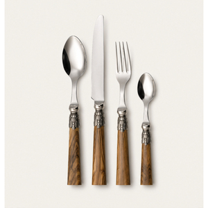 Ensemble de couverts de luxe de style français en acier inoxydable avec manche en bois naturel et finition vintage polie à la main pour la table de dîner raffinée - Product Image 1