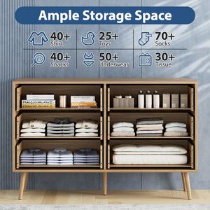 Commode contemporaine à 6 tiroirs pour chambre à coucher, armoire de rangement en bois avec poignées métalliques - Product Image 3