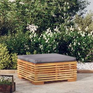 Repose-pieds portable moyen en teck massif gris foncé pour chaises de jardin - Product Image 1