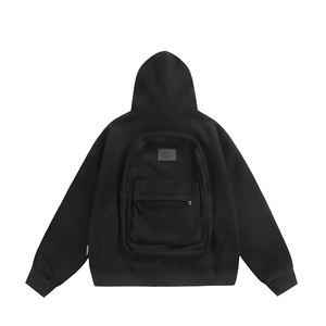 Men's <b>Black</b> Hooded Sweatshirt With <b>Backpack</b> Pocket Regular Fit Casual Solid Color French Terry Knitted Autumn Wear - Product Image 4