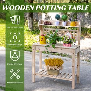 Panca da Giardino in Legno Naturale con Vano Portaoggetti e Tavolo da Lavoro - Product Image 4
