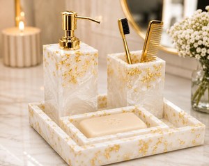 Luxury Handmade Resin Washroom <b>Accessories</b> with Elegant Countertop <b>Bathroom</b> <b>Accessories</b> <b>Set</b> for Modern Interiors Use from India - Product Image 4