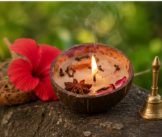 Handmade <b>Flame</b> Resistant Wooden Coconut <b>Candle</b> Holder Flower Decor for Home Tabletop Decoration - Product Image 1