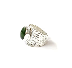 Custom 925 Sterling <b>Silver</b> Green Onyx Signet <b>Ring</b> | Textured Wide Band Hypoallergenic <b>Men</b> Women Jewelry - Product Image 2