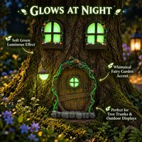 Ensemble de décorations d'arbre de jardin féerique, lumineuses dans le noir, avec porte, fenêtres et lampe en forme de gland, ornement en résine pour l'extérieur