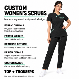 Conjuntos de Uniformes Médicos para Enfermeras, Tejido Elástico de Poliéster/Spandex, Ecológicos, Cuello en V, Pantalones y Blusa, Personalizables con la Marca - Product Image 6