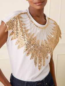 Camiseta de una pieza de satén sólido con cuentas y decoración de corazón hueco, sexy, de longitud corta, cuello redondo, transpirable, para mujer, para el Día de San Valentín - Product Image 6