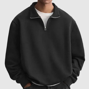 Sweat-shirt à col montant zippé pour homme, coupe classique, couleur unie, en molleton bouclette, décontracté, manches longues, pour l'automne - Product Image 2