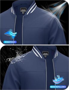 Blouson bomber bleu marine pour homme, fermeture éclair, col montant, coupe-vent décontracté - Product Image 5