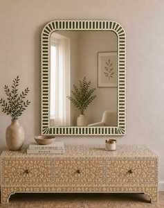 Best Selling Indian Handmade Eco-Friendly Bone Mother Pearl Inlay Wall <b>Mirror</b> High Quality Decorative <b>Frame</b> Modern Style Home - Product Image 3