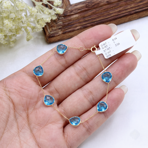 Pulsera de Oro Amarillo Sólido de 18K con Eslabones Geométricos y Topacio Azul Natural, Joyería Atractiva de Piedra de Nacimiento con Propiedades Curativas para Compromiso - Product Image 4