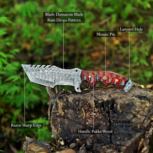 Cuchillo de Caza y Supervivencia de Acero de Damasco Hecho a Mano, Nuevo, con Mango de Cuerno de Toro, Hoja Fija de Espiga Completa de 6 Pulgadas, Ambidiestro y Duradero - Product Image 2