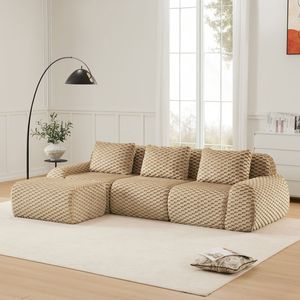 Divano componibile moderno a L in tessuto flanella, 3 posti, oversize, senza struttura, con funzione mobile, per soggiorno - Product Image 1