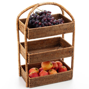 Étagère à 3 niveaux en rotin tressé à la main du Vietnam, style bohème, pour cuisine, rangement et présentation, avec poignées – Fournisseur - Product Image 6